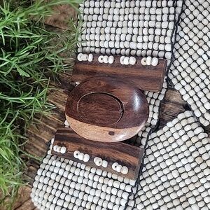 Stretchy Shell & Wood Belt 32+